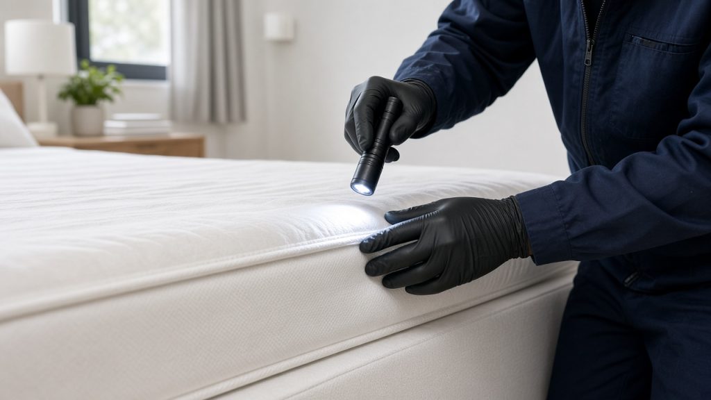 Pest control Dubai Marina bed bug inspection of an apartment mattress
